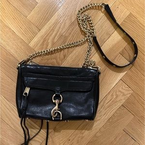 Rebecca Minkoff Black Leather Crossbody Bag with Gold Hardware
